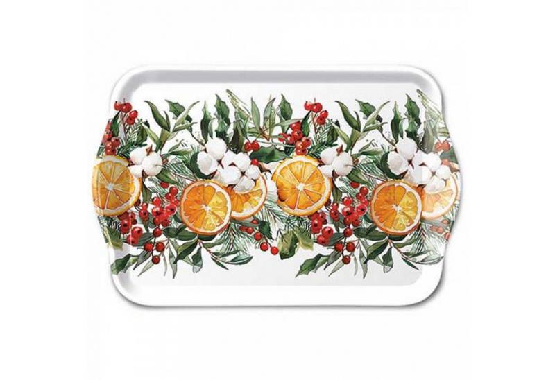 Ambiente Luxury Paper Products Dekoteller, Tablett Melamin 21x13cm mit Orange & Beeren Motiv Weiß / Rot / Grün von Ambiente Luxury Paper Products