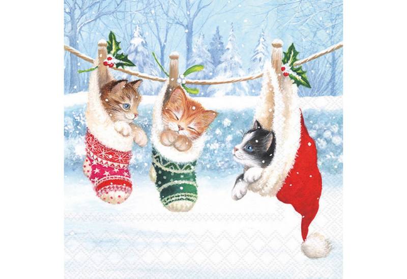 Ambiente Luxury Paper Products Papierserviette, Servietten Papier 33x33cm 3-lag. mit Kätzchen im Winter Motiv 20 Stück von Ambiente Luxury Paper Products