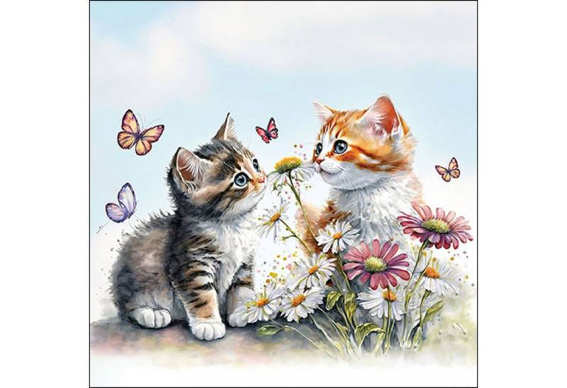 Ambiente Luxury Paper Products Papierserviette, Servietten Papier 33x33cm 3-lag. mit Katzen & Blumen Motiv 20 Stück von Ambiente Luxury Paper Products
