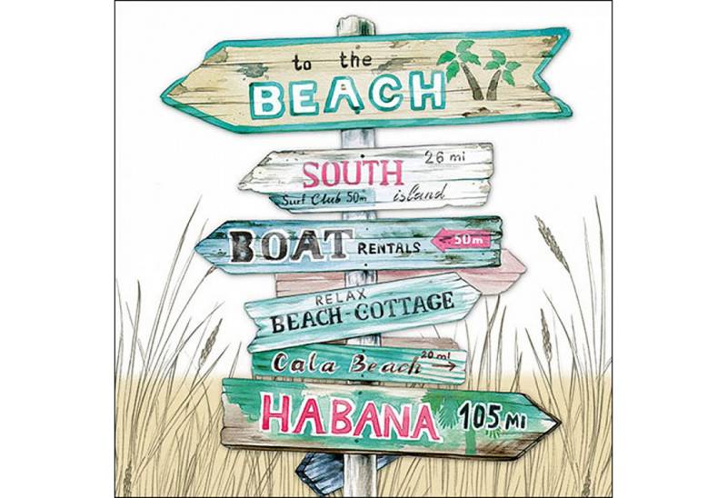 Ambiente Luxury Paper Products Papierserviette, Servietten Papier 33x33cm 3-lagig mit Beach Schild Motiv 20 Stück von Ambiente Luxury Paper Products