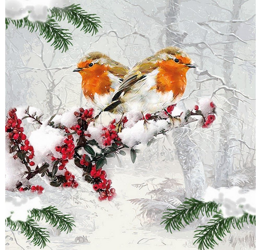 Ambiente Luxury Paper Products Papierserviette 20 Servietten Winter Birds 33x33cm, (20 St) von Ambiente Luxury Paper Products