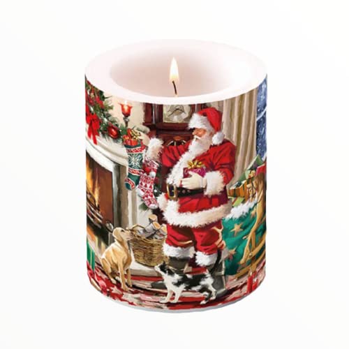 Ambiente - Luxury Paper Products Stumpenkerze Santa Interior 10x12cm Weihnachtsmann Kerze Tischdeko Kerzendeko Dekoration Weihnachten Winter Weihnachtskerze von Ambiente - Luxury Paper Products