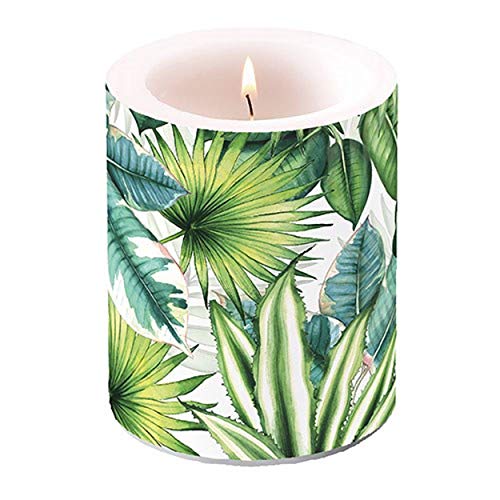 Ambiente - Luxury Paper Products Stumpenkerze Tropical Leaves Kerze Tischdeko Kerzendeko Deko Home Urwald von Ambiente