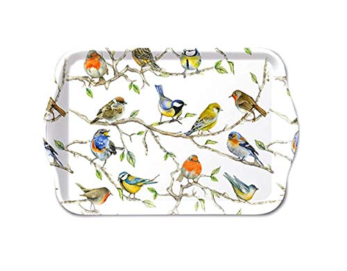 Tablett Birds Meeting Vogeltreffen 13x21cm Melamin Deko Home Vogel Vögel Frühling Zweige Meise Rotkehlchen Sommer von Ambiente