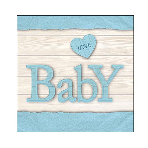 20 Servietten Baby auf Holz blau | Geburt | Babyparty | Taufe | Tischdeko | Decoupage | Serviettentechnik 33x33cm von Ambiente