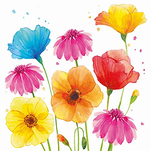 20 Servietten Blumen in prächtigen Farben | Frühling | Sommer | Tischdeko | Decoupage | Serviettentechnik 33x33cm von Ambiente