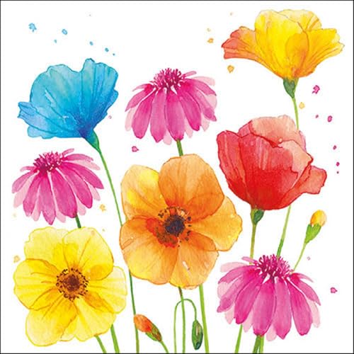 20 Servietten Blumen in prächtigen Farben | Frühling | Sommer | Tischdeko | Decoupage | Serviettentechnik 33x33cm von Ambiente