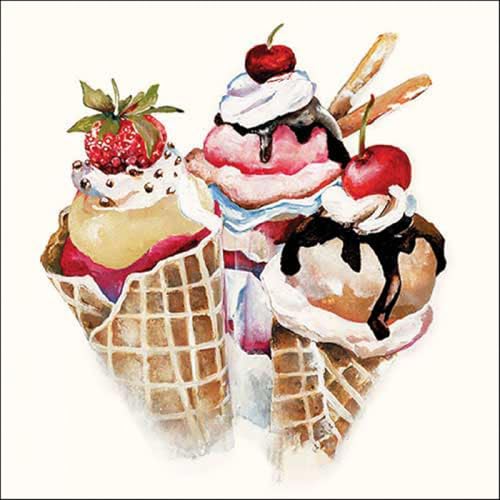 20 Servietten Essen Eiskugeln in Waffel als Tischdeko. Papierservietten mit Motiv. Auch für Decoupage und Serviettentechnik 33x33cm von Ambiente