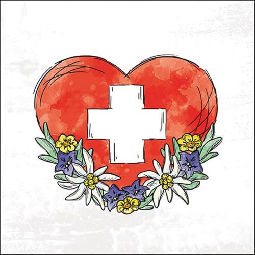20 Servietten Städte & Länder Ein Herz für die Schweiz als Tischdeko. Papierservietten mit Motiv. Auch für Decoupage und Serviettentechnik 33x33cm von Ambiente