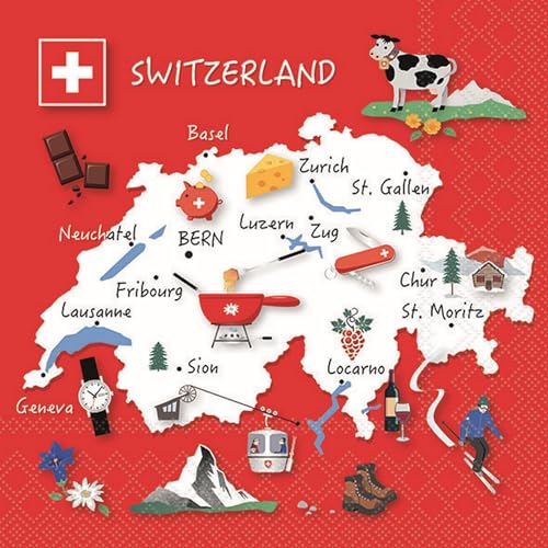 20 Servietten Städte & Länder Schweiz schönste Seiten als Tischdeko. Papierservietten mit Motiv. Auch für Decoupage und Serviettentechnik 33x33cm von Ambiente