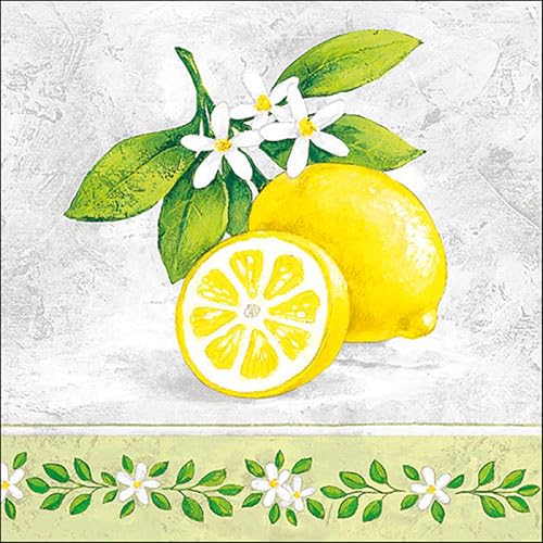 20er Pack Servietten Zitronen mit Blütenzweig, 33 x 33 cm von Ambiente