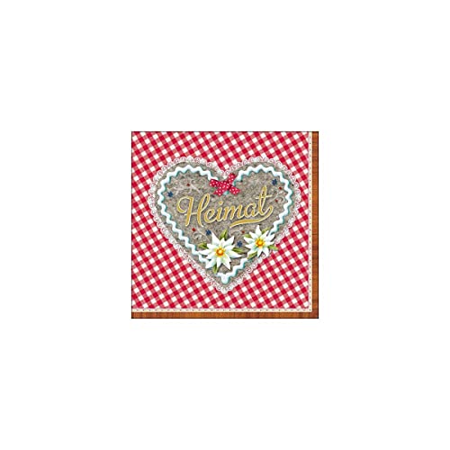 Ambiente 20 St. Servietten Papierservietten 3-lagig Heimat Herz Rot Weiss Kariert 33 x 33 cm von Ambiente