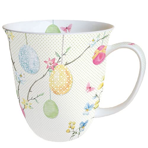Ambiente Becher Mug Tasse Tee/Kaffee Becher ca. 0,4L Floral Easter Frühling Hanging Eggs von Ambiente