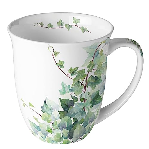 Ambiente Becher Mug Tasse Tee/Kaffee Becher ca. 0,4L Floral Efeu Hedera white von Ambiente