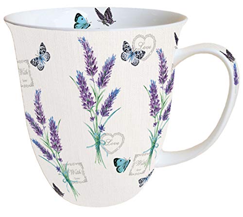 Ambiente Becher Mug Tasse Tee/Kaffee Becher ca. 0,4L Floral Lavender with Love Cream von Ambiente