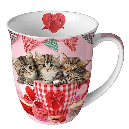 Ambiente Becher Mug Tasse Tee/Kaffee Becher ca. 0,4L Kitten Cats in tea cups von Ambiente