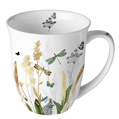 Ambiente Becher Mug Tasse Tee/Kaffee Becher ca. 0,4L Spring Summer Floral Ornamental flowers white von Ambiente