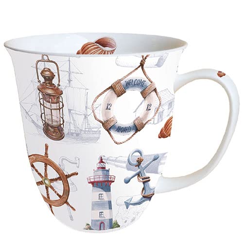 Ambiente Becher Mug Tasse Tee/Kaffee Becher ca. 0,4L Maritim Welcome Aboard von Ambiente