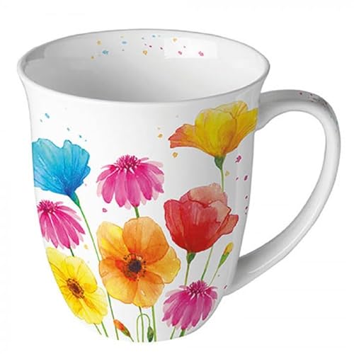 Ambiente Becher Porzellan Sommer Blumen Tasse ca. 400 ml -Tee- Kaffee Mug - Frühling Pflanzen Kollektion - Geschenkartikel von Ambiente
