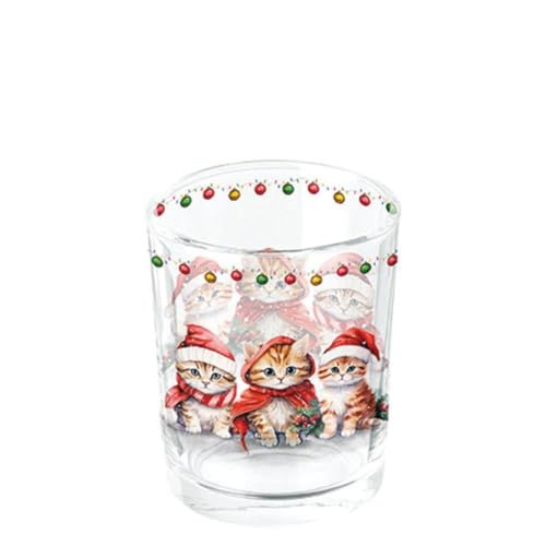 Ambiente Glas Teelicht Halter 6,5 cm hoch Katzen Weihnachten Advent Serie Funny Cute Kittens von Ambiente