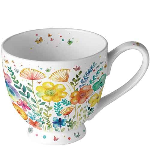 Ambiente Jumbo Becher Mug Tasse Tee Kaffee Becher ca.450 ML Every Day Floral Vibrant spring white von Ambiente