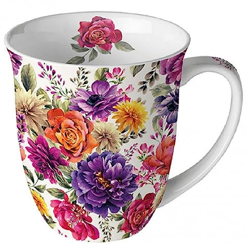 Ambiente Kaffeetasse Becher Teetasse Mug 0,4 l Fine Bone China Anne white Blumen Herbst von Ambiente