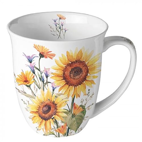 Ambiente Kaffeetasse Becher Teetasse Mug 0,4 l Fine Bone China Sonnenblumen sunflowers von Ambiente