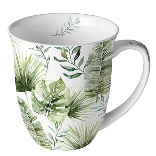 Ambiente Kaffeetasse Henkelbecher Teetasse Mug 0,4 l Fine Bone China Porzellan Exotic Blätter Urwald Serie jungle leaves von Ambiente