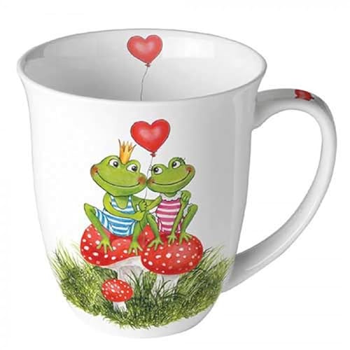Ambiente Kaffeetasse Henkelbecher Teetasse Mug 0,4 l Fine Bone China Porzellan Frösche Herzen Liebe Serie frogs in love von Ambiente
