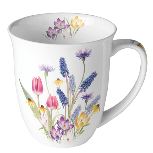 Ambiente Kaffeetasse Henkelbecher Teetasse Mug 0,4 l Fine Bone China Porzellan Frühling Impressionen Blumen Floral Serie hello spring von Ambiente
