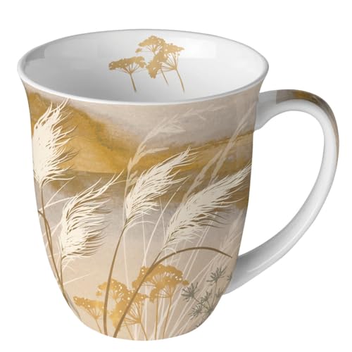 Ambiente Kaffeetasse Henkelbecher Teetasse Mug 0,4 l Fine Bone China Porzellan Gräser im Wind Serie waving gras von Ambiente