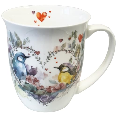Ambiente Kaffeetasse Henkelbecher Teetasse Mug 0,4 l Fine Bone China Porzellan Vogel Paar Serie loving birds von Ambiente
