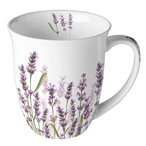 Ambiente Kaffeetasse Lavender Shades White 400ml Teetasse Henkeltasse Lavendel Kaffee-Tasse Tee-Tasse Henkel-Tasse Lavendelblüten von Ambiente