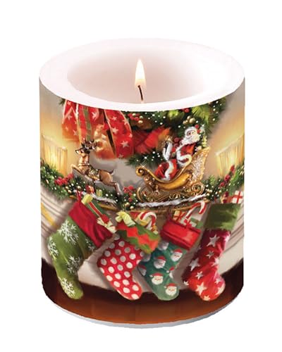 Ambiente Kerze Stumpenkerze Lampionkerze 9 cm hoch Brenndauer ca 35h Weihnachten Advent Kamin Geschenk hanging stockings von Ambiente