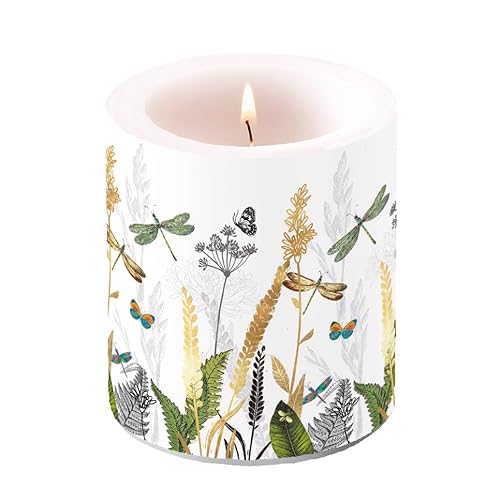 Ambiente Kerze Stumpenkerze Lampionkerze candle medium 10 cm hoch Ornamental flowers Gräser Pflanzen Natur Landhaus von Ambiente