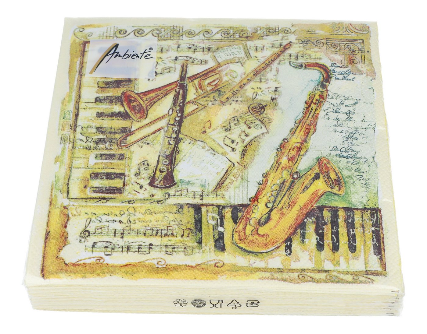 Ambiente Papierserviette, (20 St), mit Instrumenten, Tasten und Noten von Ambiente