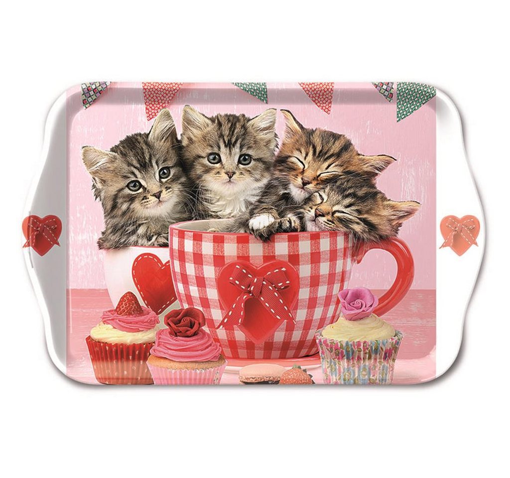 Ambiente Papierserviette Tray Melamine – Tablett – 13 x 21 cm - Cats in Tea Cups – Kätzchen in von Ambiente