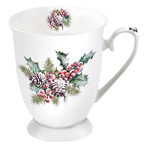 Ambiente Porzellan Becher ca. 250ml für Kaffee oder tee Herbst winter weihnachten Christmas Holly And Berries von Ambiente