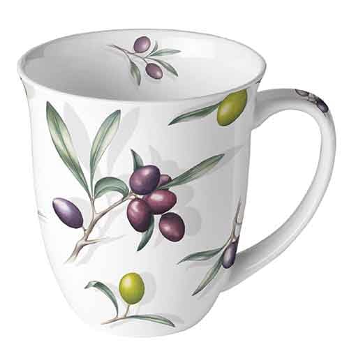 Ambiente Porzellan Tasse ca. 400ml Becher Bone China Mug Für Tee Oder Kaffee Floral Sommer Delicious olives von Ambiente