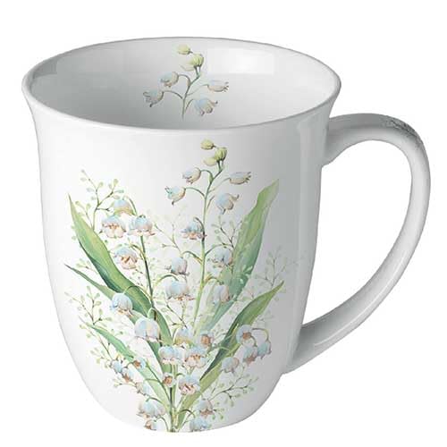 Ambiente Porzellan Tasse ca. 400ml Becher Bone China Mug Für Tee Oder Kaffee Frühjahr Sommer Floral Lily of the valley white von Ambiente