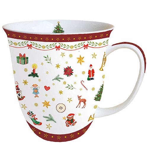 Ambiente Porzellan Tasse ca. 400ml Becher Bone China Mug Für Tee Oder Kaffee Herbst Winter Weihnachten Christmas Ornaments All Over Red von Ambiente