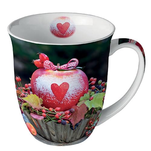 Ambiente Porzellan Tasse ca. 400ml Becher Bone China Mug Für Tee Oder Kaffee Herbst Winter Weihnachten Christmas Snow Dusted Heart On Apple von Ambiente