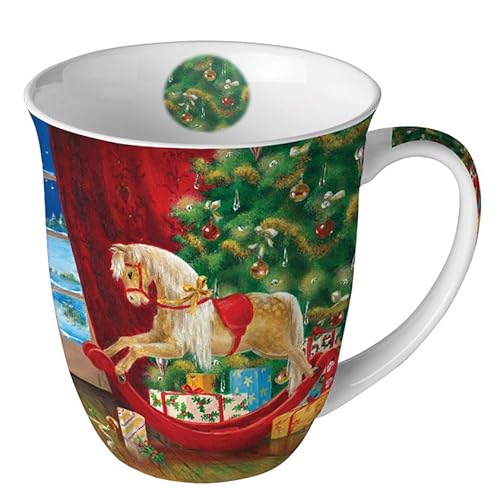 Ambiente Porzellan Tasse ca. 400ml Becher Bone China Mug Für Tee Oder Kaffee Herbst Winter Weihnachten Christmas Wooden rocking horse von Ambiente