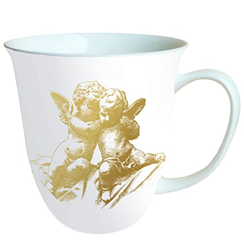 Ambiente Porzellan Tasse ca. 400ml Becher Bone China Mug Für Tee Oder Kaffee Herbst Winter Weihnachten Classic Angels Gold von Ambiente