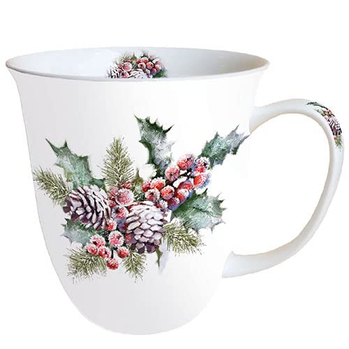 Ambiente Porzellan Tasse ca. 400ml Becher Bone China Mug Für Tee Oder Kaffee Herbst Winter Weihnachten Holly And Berrie von Ambiente