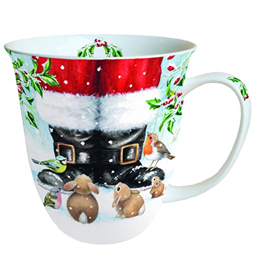 Ambiente Porzellan Tasse ca. 400ml Becher Bone China Mug Für Tee Oder Kaffee Herbst Winter Weihnachten Looking Up To Santa von Ambiente