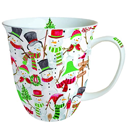 Ambiente Porzellan Tasse ca. 400ml Becher Bone China Mug Für Tee Oder Kaffee Herbst Winter Weihnachten Snowman Party von Ambiente