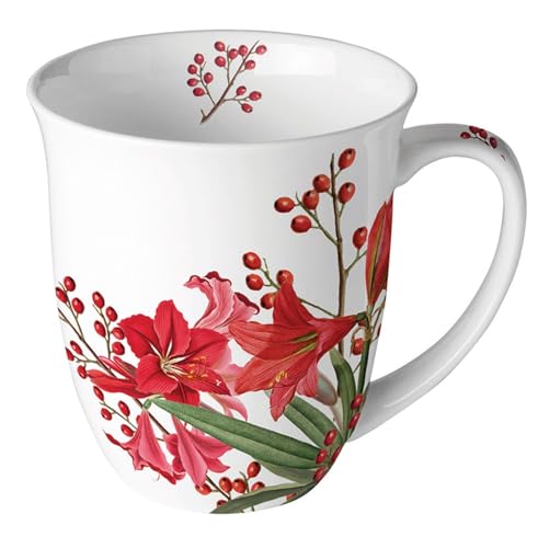 Ambiente Porzellantasse für Kaffee/Tee 0,4 l Blumen und Beeren - Christmasbouquet Weihnachtstasse Advent Winter von Ambiente