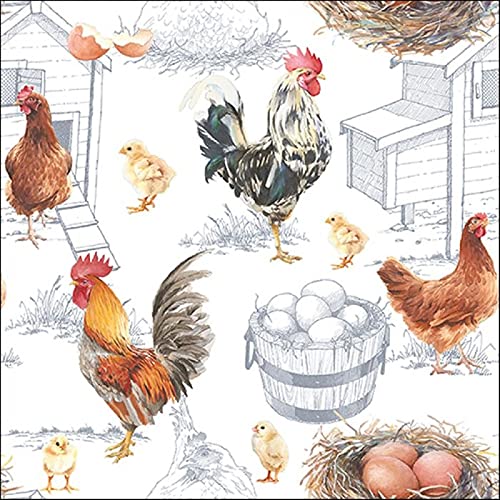 Ambiente Serviette Lunch 33x33cm Motiv: Chicken Farm - Hühnerfarm Hahn Henne 20 Stück pro Packung von Ambiente
