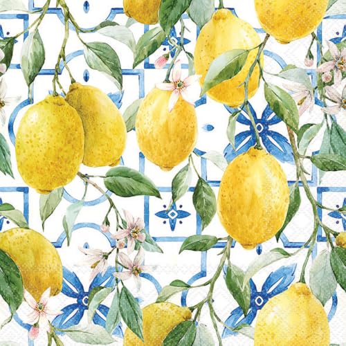 Ambiente Serviette Mediterrane Zitronen 33x33 cm 20 Stück Bedruckung Einseitig Sommer Papiermotiv für Serviettentechnik oder Decoupage Techniken von Ambiente